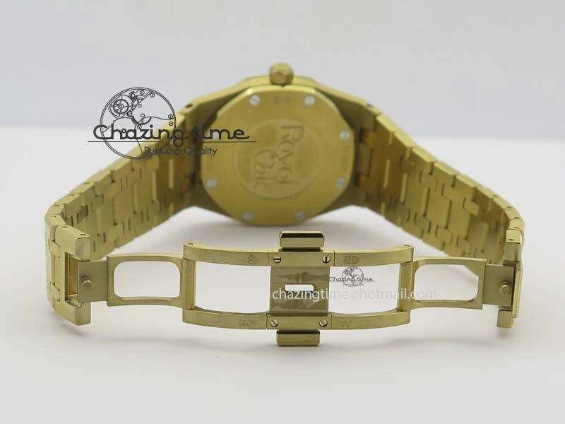 Lady Royal Oak 33mm 15000 YG JF 1:1 Best Edition Blue Textured Dial On YG Bracelet Ronda Quartz
