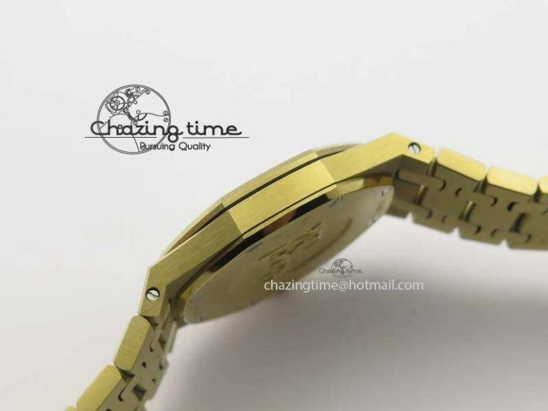 Lady Royal Oak 33mm 15000 YG JF 1:1 Best Edition White Textured Dial On YG Bracelet Ronda Quartz