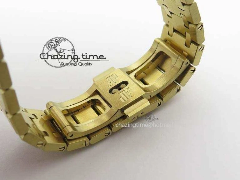 Lady Royal Oak 33mm 15000 YG JF 1:1 Best Edition White Textured Dial On YG Bracelet Ronda Quartz