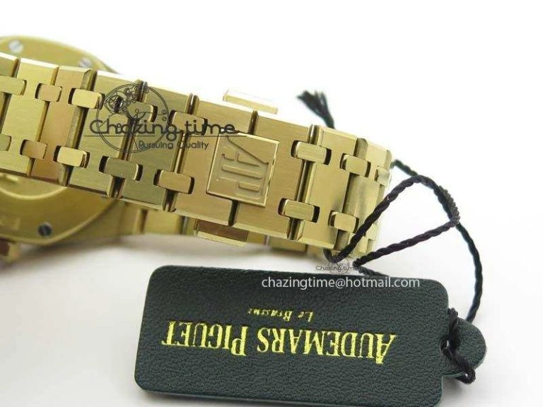 Lady Royal Oak 33mm 15000 YG JF 1:1 Best Edition White Textured Dial On YG Bracelet Ronda Quartz