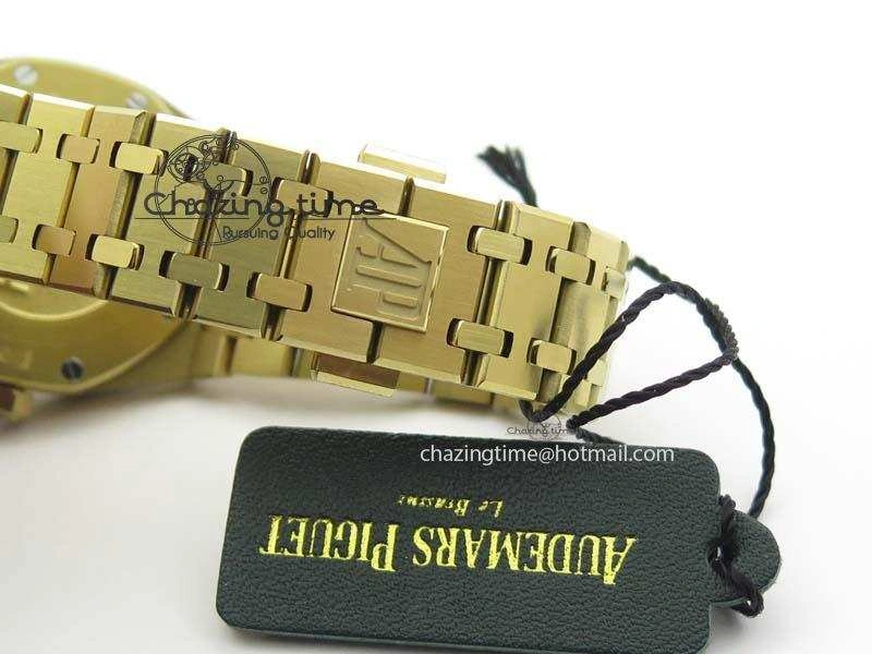 Lady Royal Oak 33mm 15000 YG JF 1:1 Best Edition White Textured Dial On YG Bracelet Ronda Quartz
