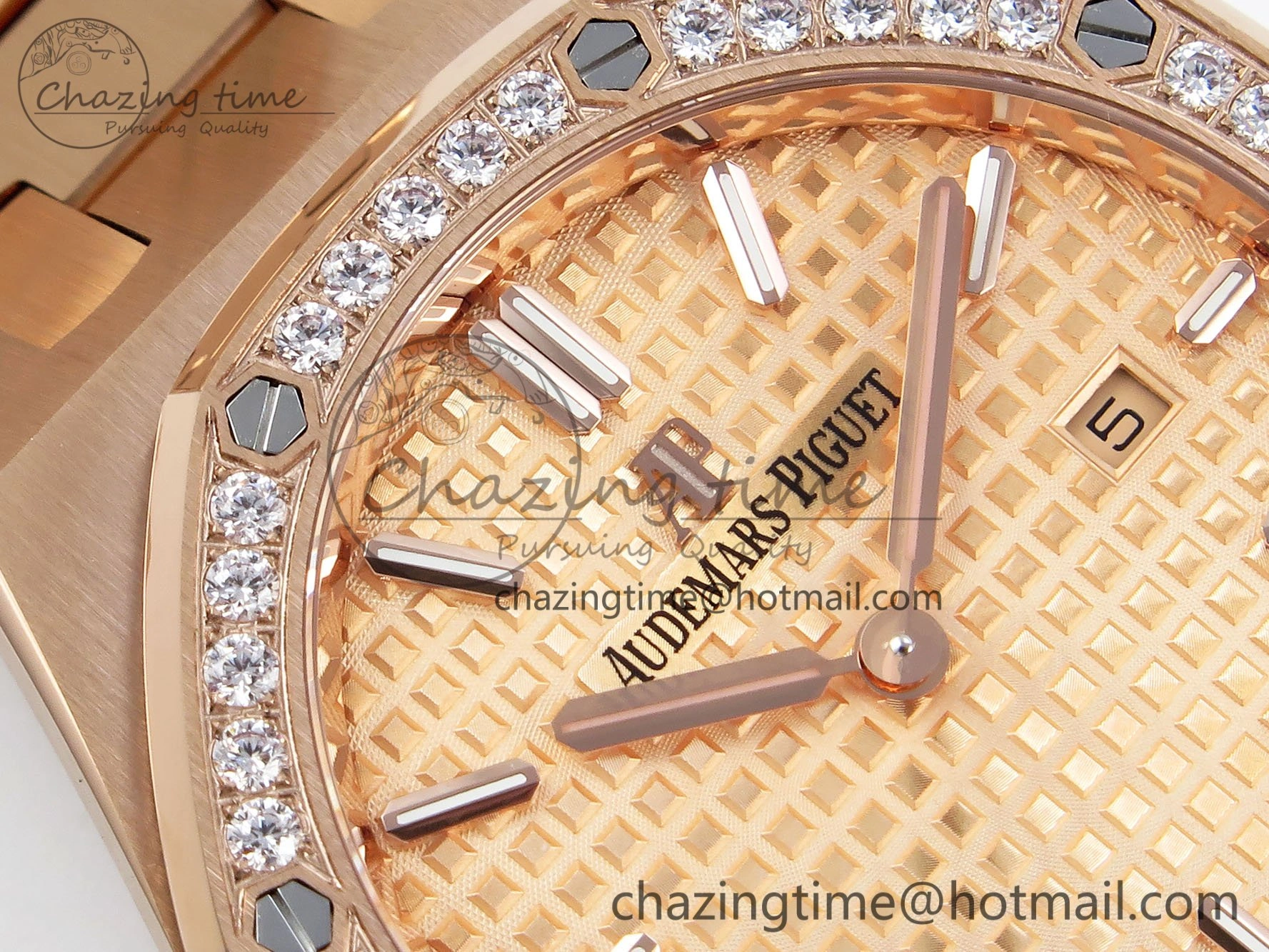 Lady Royal Oak 33mm 67651 Diamonds Bezel RG ZF 1:1 Best Edition RG Textured Dial on RG Bracelet RONDA Quartz