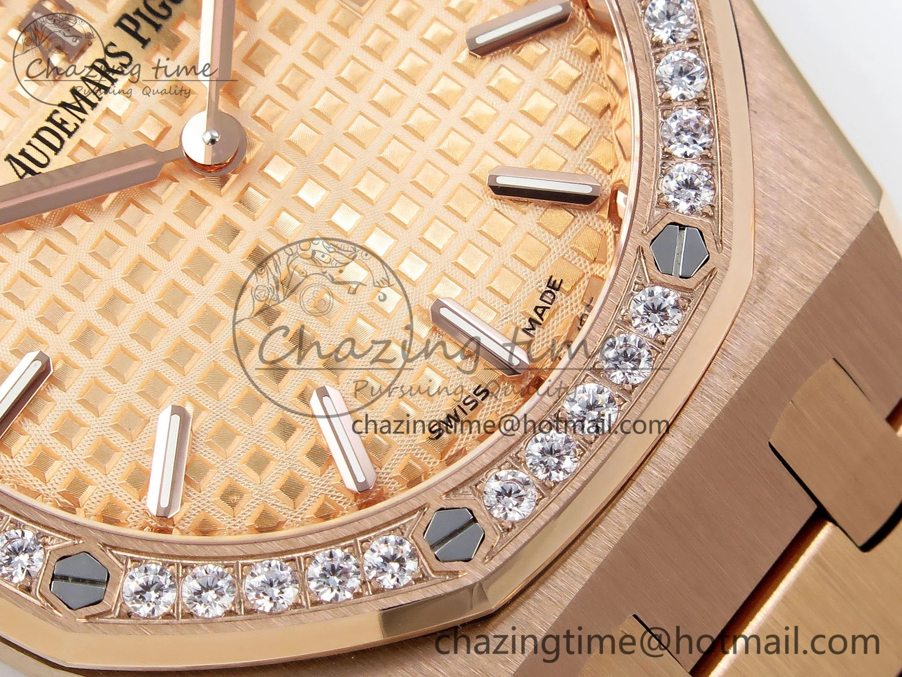 Lady Royal Oak 33mm 67651 Diamonds Bezel RG ZF 1:1 Best Edition RG Textured Dial on RG Bracelet RONDA Quartz