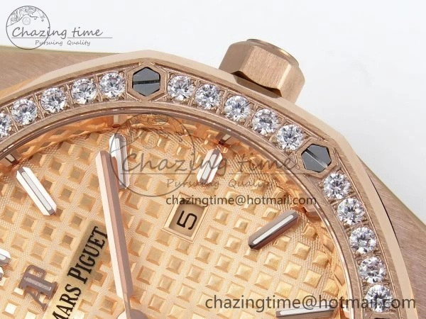 Lady Royal Oak 33mm 67651 Diamonds Bezel RG ZF 1:1 Best Edition RG Textured Dial on RG Bracelet RONDA Quartz