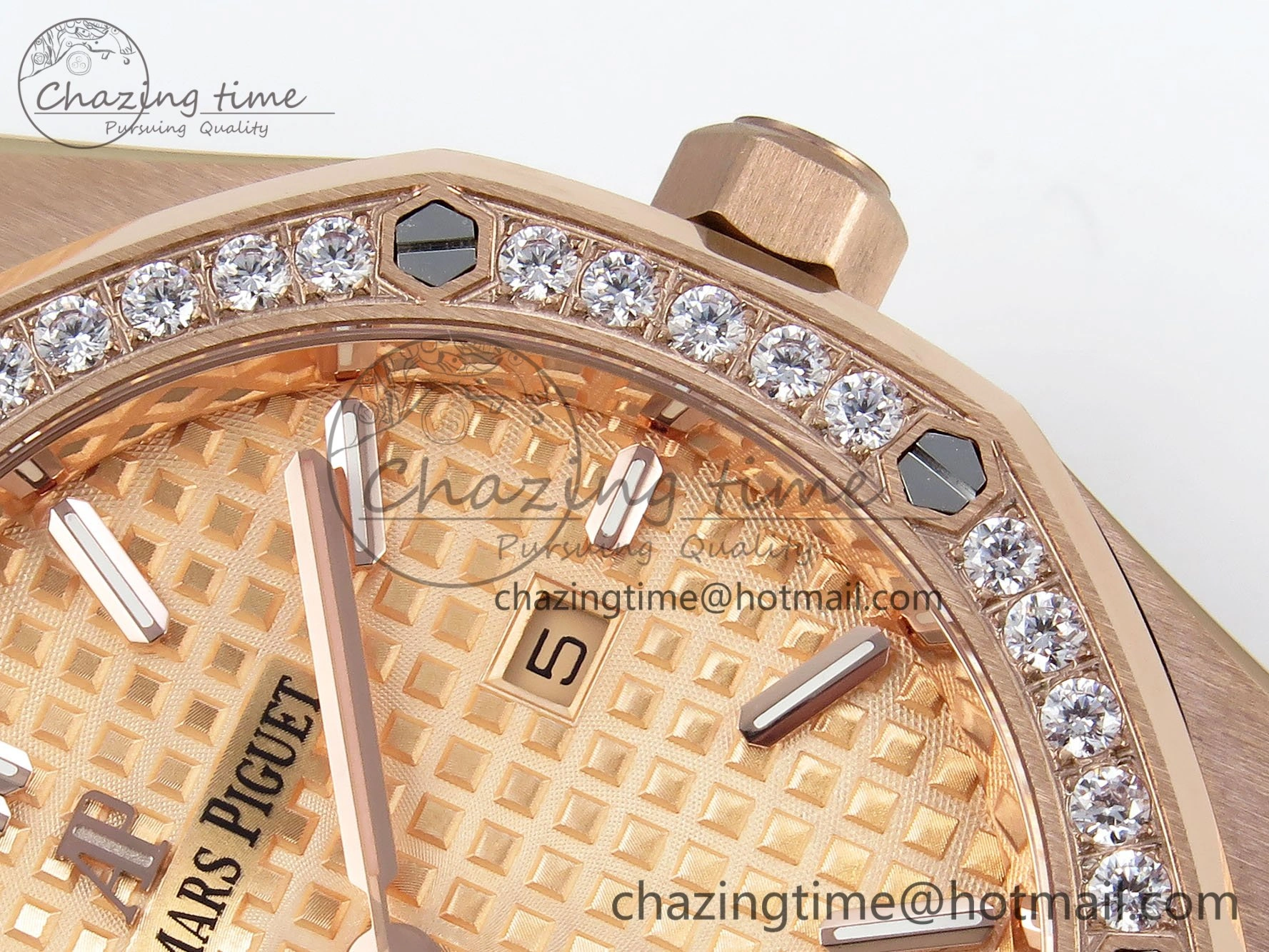 Lady Royal Oak 33mm 67651 Diamonds Bezel RG ZF 1:1 Best Edition RG Textured Dial on RG Bracelet RONDA Quartz