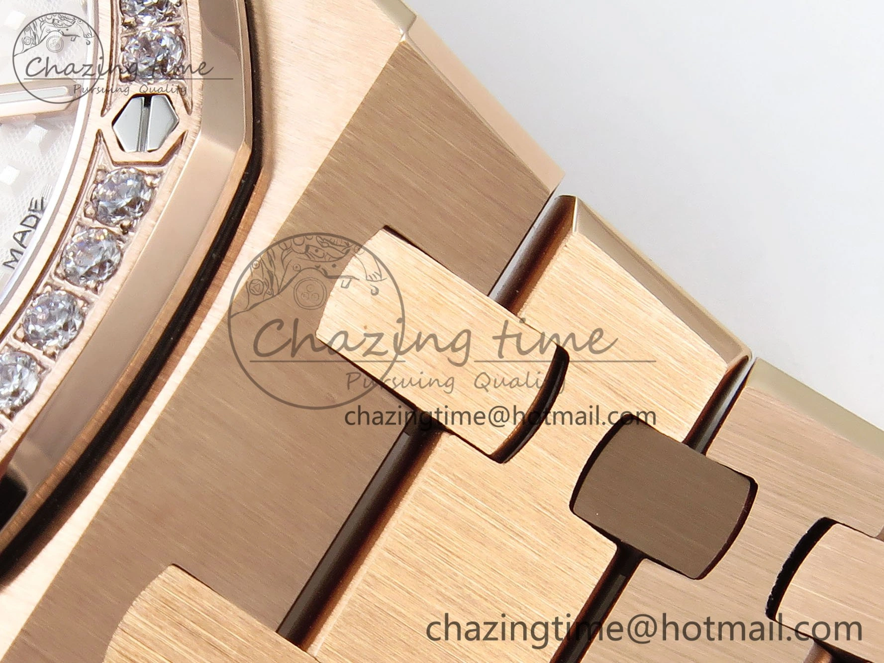 Lady Royal Oak 33mm 67651 Diamonds Bezel RG ZF 1:1 Best Edition White Textured Dial on RG Bracelet RONDA Quartz