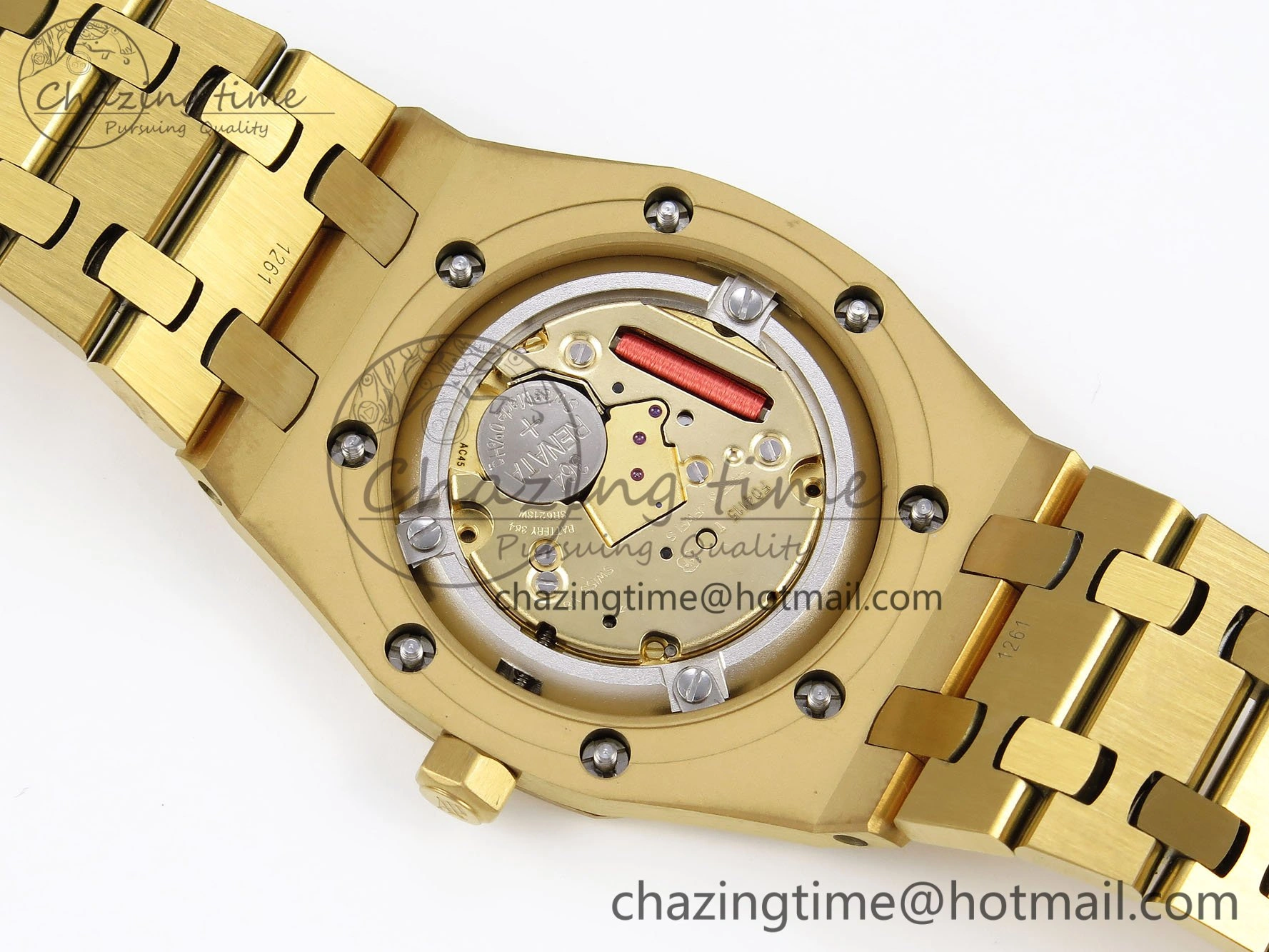 Lady Royal Oak 33mm 67651 Diamonds Bezel YG ZF 1:1 Best Edition Blue Textured Dial on YG Bracelet RONDA Quartz