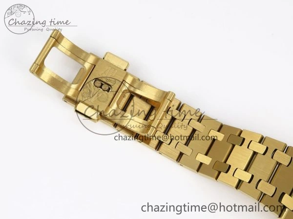 Lady Royal Oak 33mm 67651 Diamonds Bezel YG ZF 1:1 Best Edition Blue Textured Dial on YG Bracelet RONDA Quartz
