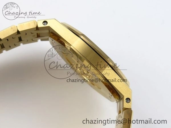 Lady Royal Oak 33mm 67651 Diamonds Bezel YG ZF 1:1 Best Edition White Textured Dial on YG Bracelet RONDA Quartz
