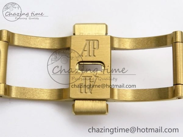 Lady Royal Oak 33mm 67651 Diamonds Bezel YG ZF 1:1 Best Edition White Textured Dial on YG Bracelet RONDA Quartz