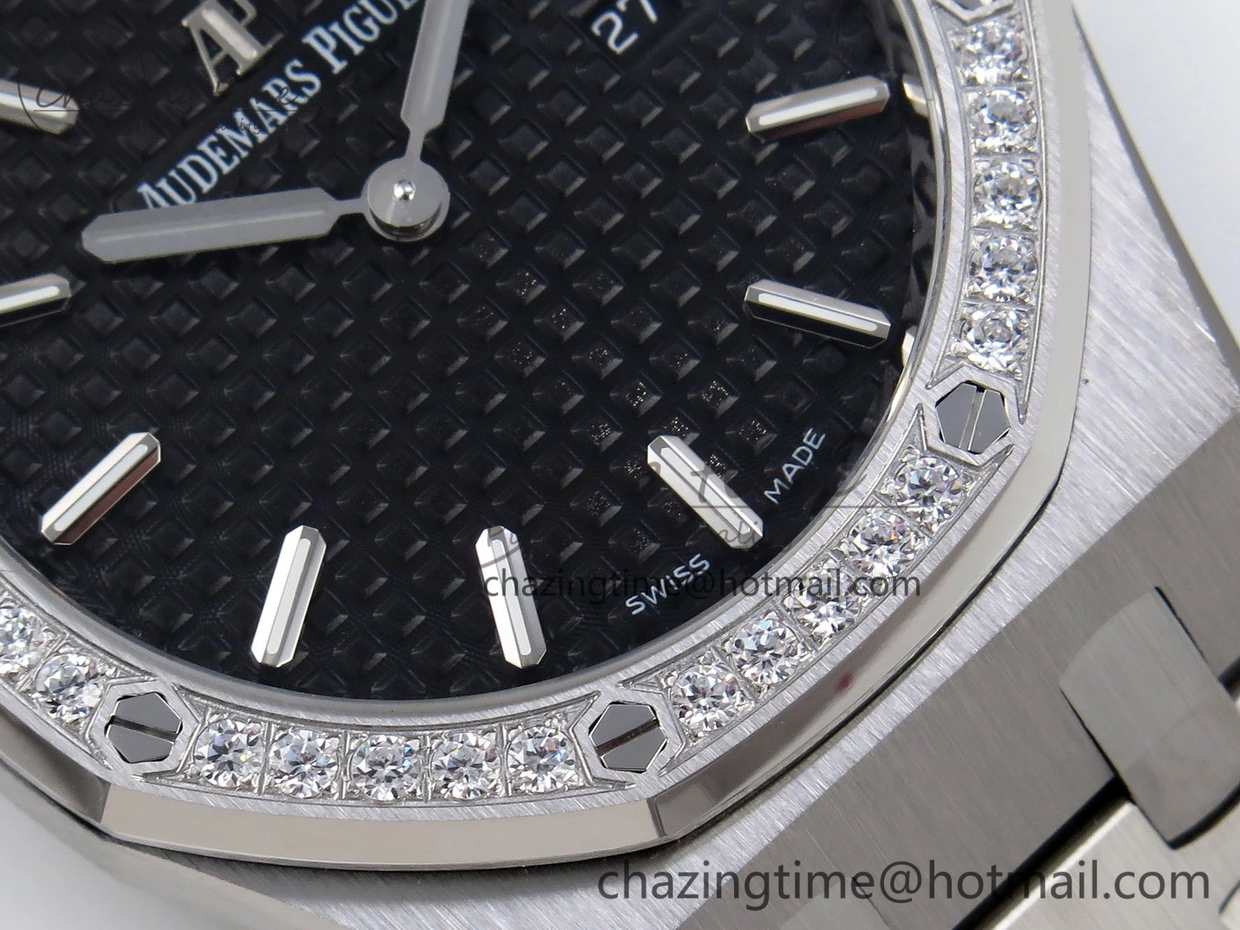 Lady Royal Oak 33mm 67651 Diamonds SS ZF 1:1 Best Edition Black Textured Dial on SS Bracelet RONDA Quartz