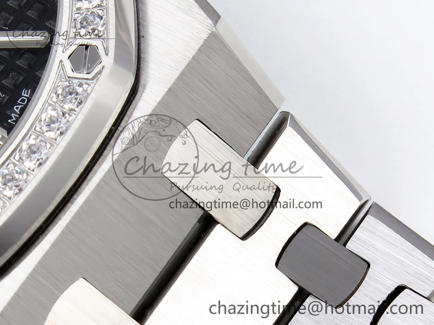 Lady Royal Oak 33mm 67651 Diamonds SS ZF 1:1 Best Edition Black Textured Dial on SS Bracelet RONDA Quartz