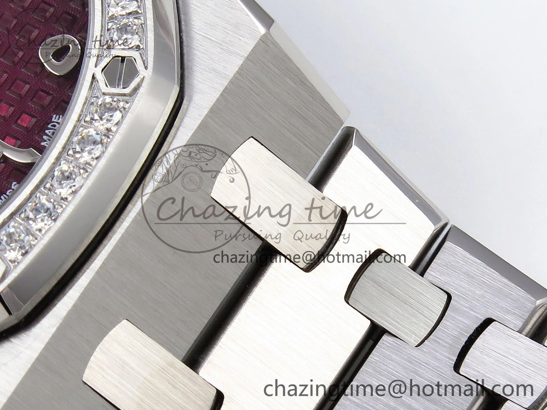 Lady Royal Oak 33mm 67651 Diamonds SS ZF 1:1 Best Edition Purple Red Textured Dial on SS Bracelet RONDA Quartz