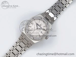 Lady Royal Oak 33mm 67651 Diamonds SS ZF 1:1 Best Edition White Textured Dial on SS Bracelet RONDA Quartz