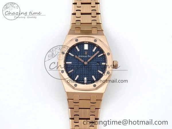 Lady Royal Oak 33mm 67651 RG ZF 1:1 Best Edition Blue Textured Dial on RG Bracelet RONDA Quartz