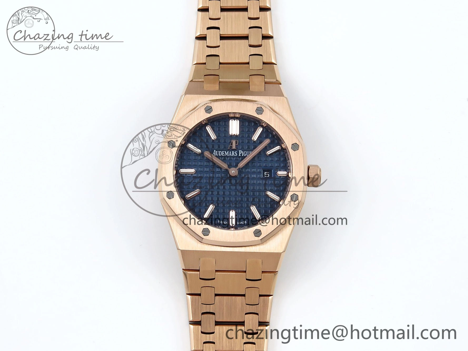 Lady Royal Oak 33mm 67651 RG ZF 1:1 Best Edition Blue Textured Dial on RG Bracelet RONDA Quartz