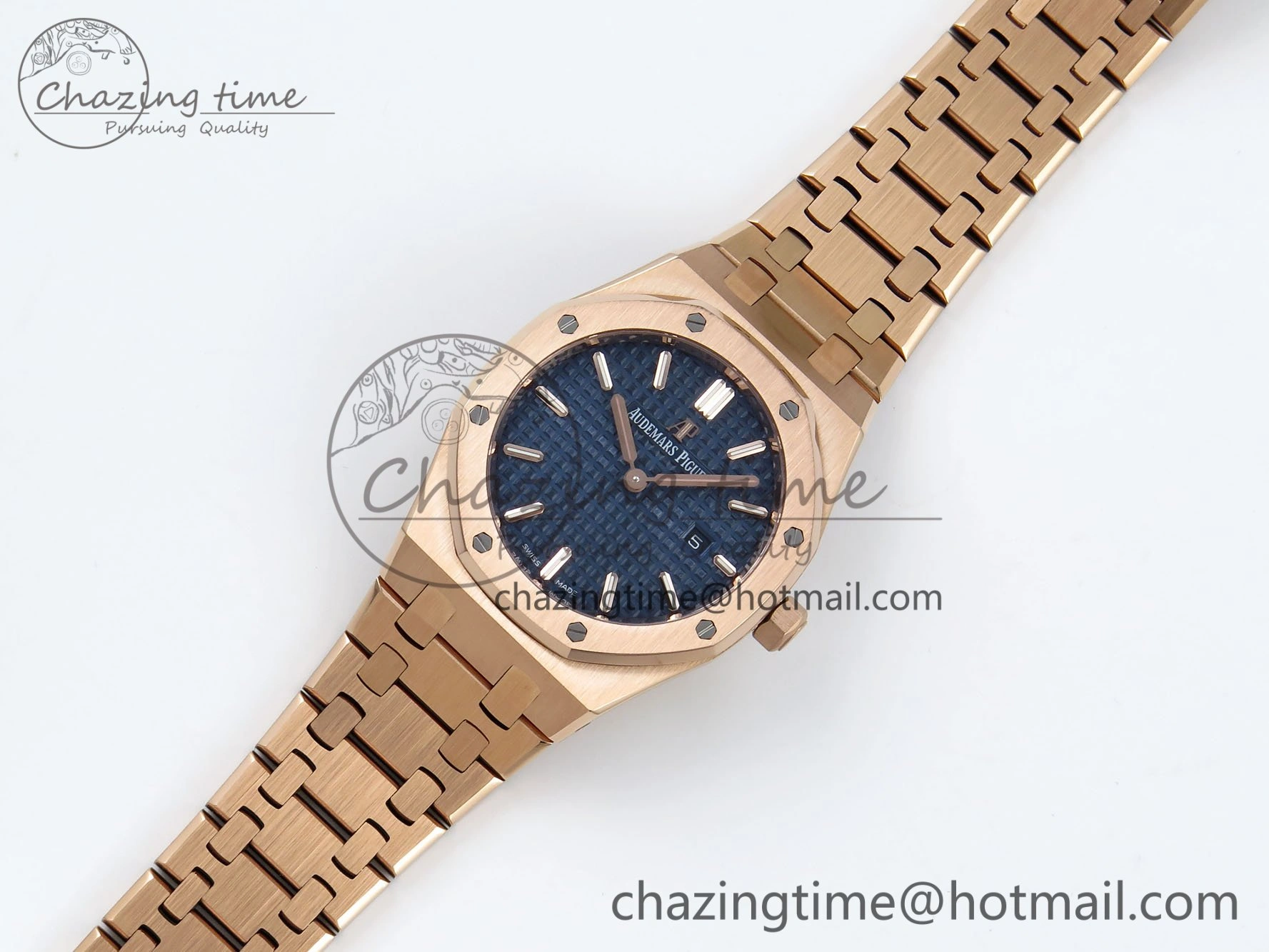 Lady Royal Oak 33mm 67651 RG ZF 1:1 Best Edition Blue Textured Dial on RG Bracelet RONDA Quartz