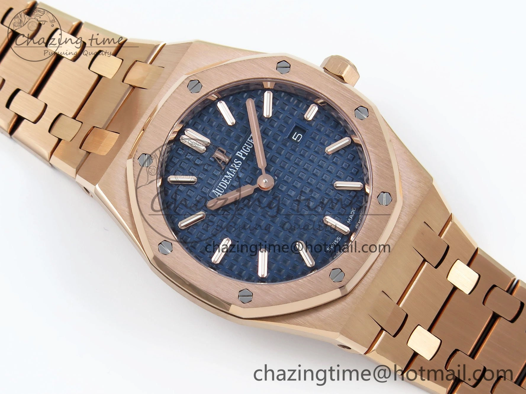 Lady Royal Oak 33mm 67651 RG ZF 1:1 Best Edition Blue Textured Dial on RG Bracelet RONDA Quartz