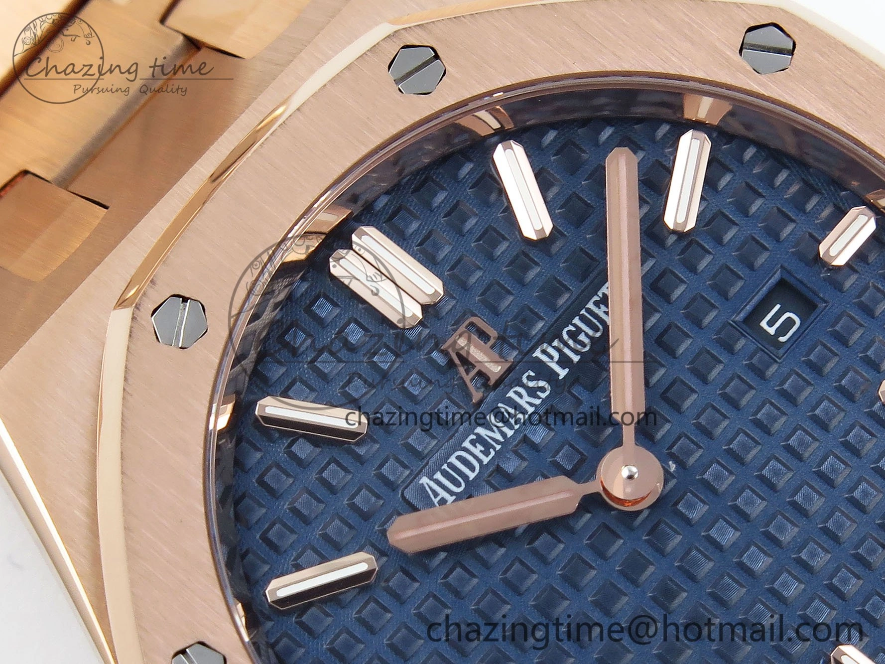 Lady Royal Oak 33mm 67651 RG ZF 1:1 Best Edition Blue Textured Dial on RG Bracelet RONDA Quartz