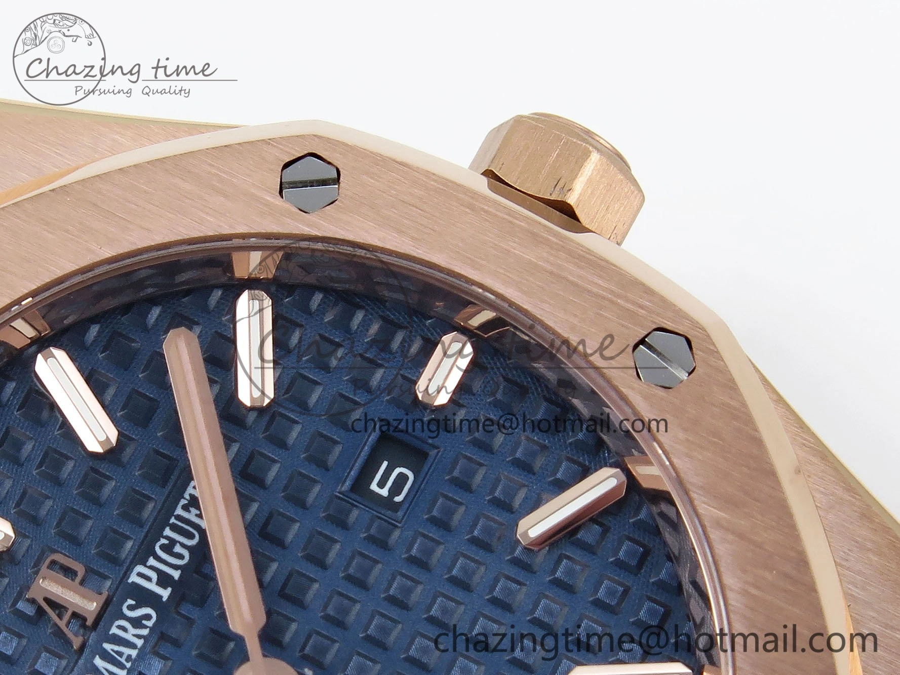 Lady Royal Oak 33mm 67651 RG ZF 1:1 Best Edition Blue Textured Dial on RG Bracelet RONDA Quartz