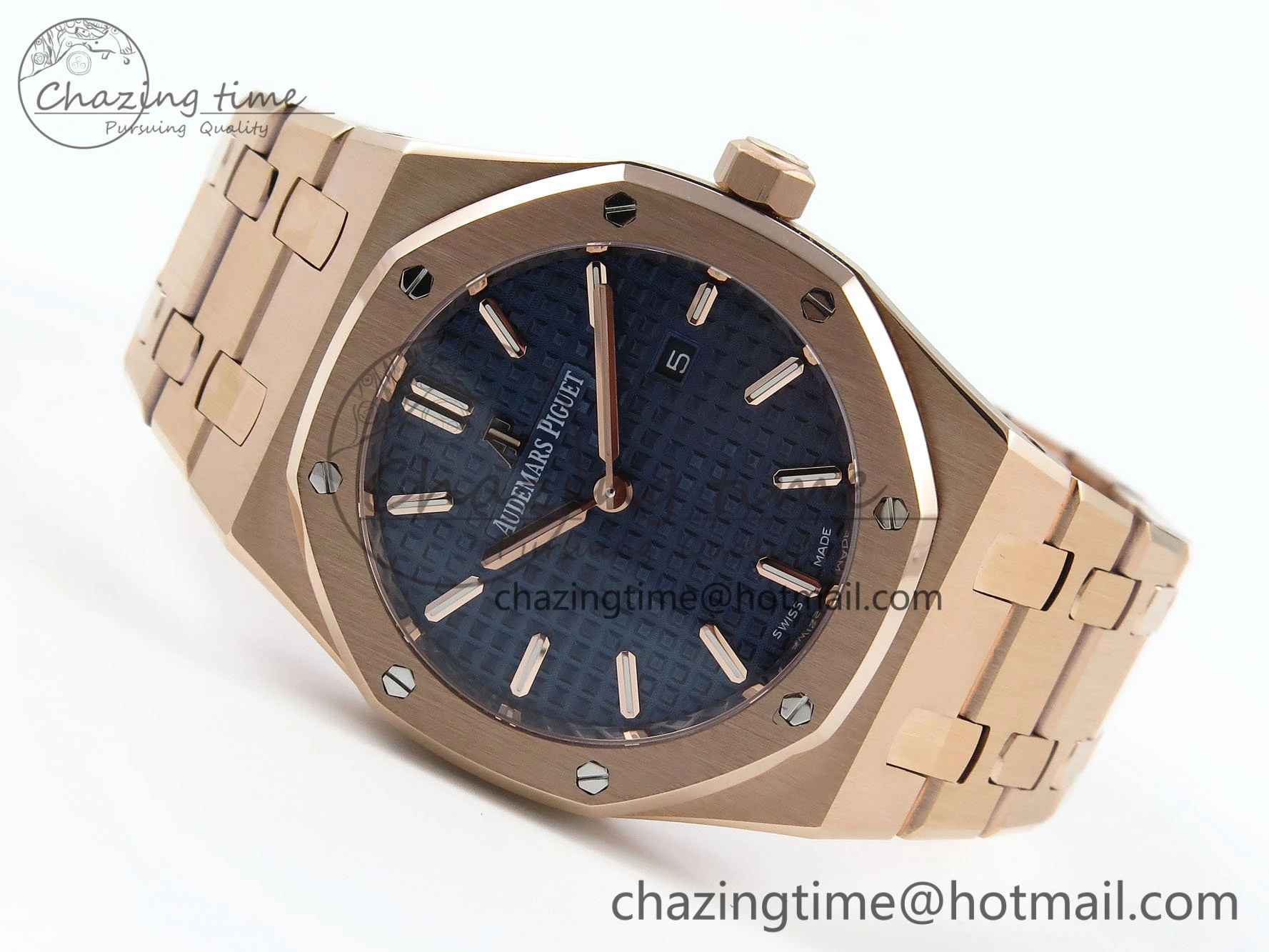 Lady Royal Oak 33mm 67651 RG ZF 1:1 Best Edition Blue Textured Dial on RG Bracelet RONDA Quartz