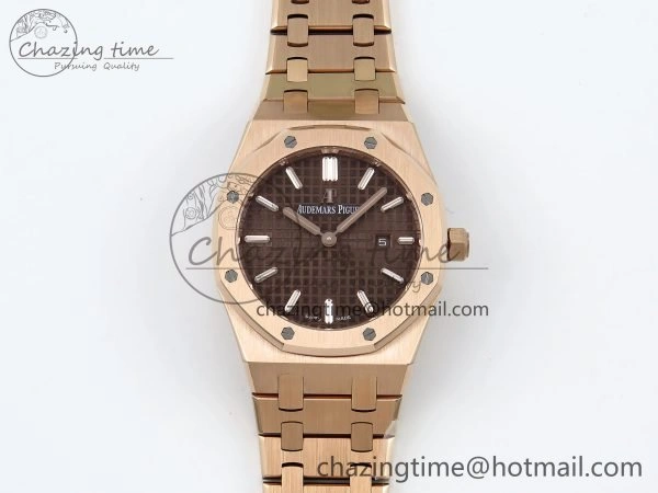 Lady Royal Oak 33mm 67651 RG ZF 1:1 Best Edition Brown Textured Dial on RG Bracelet RONDA Quartz