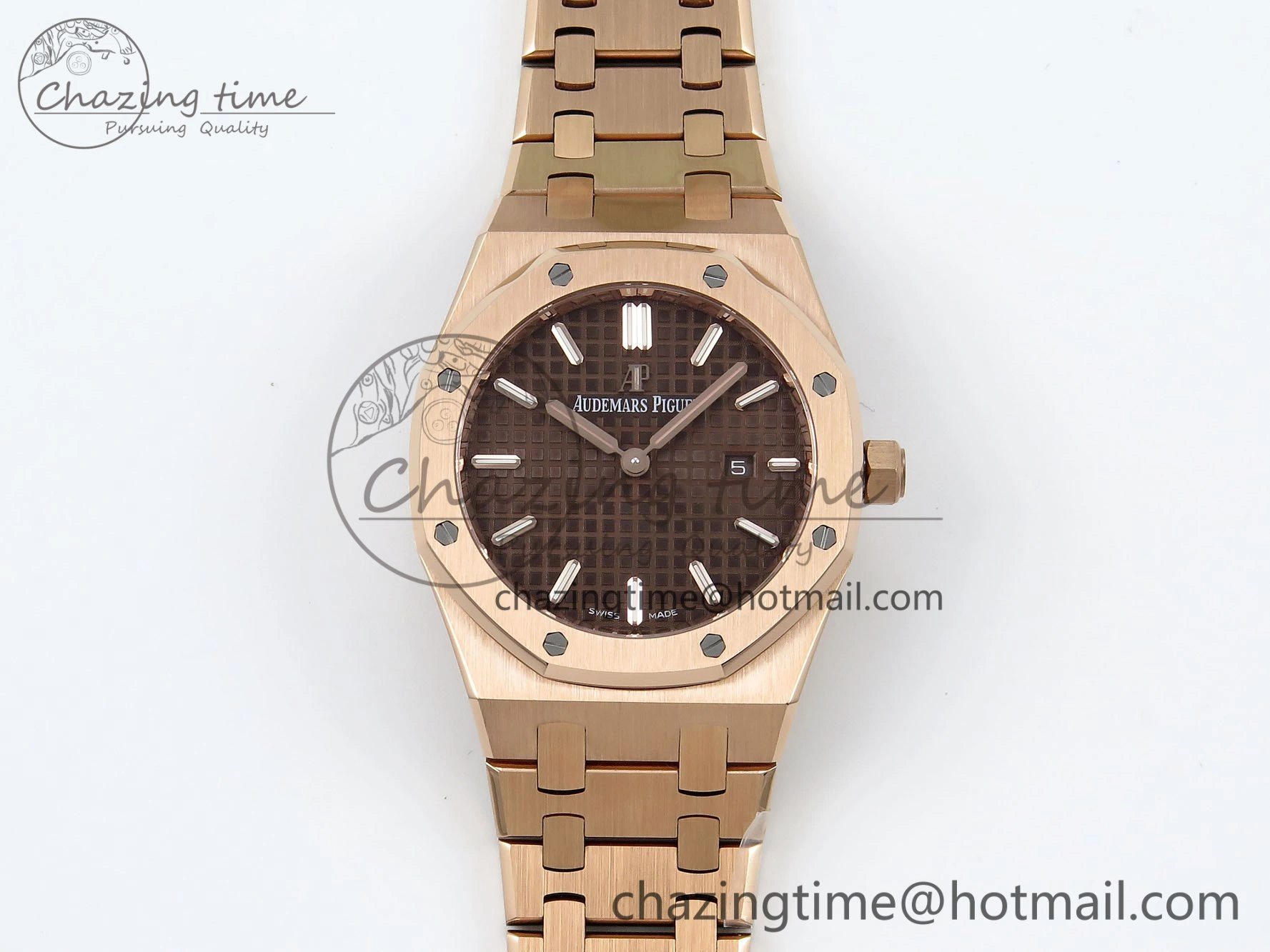 Lady Royal Oak 33mm 67651 RG ZF 1:1 Best Edition Brown Textured Dial on RG Bracelet RONDA Quartz
