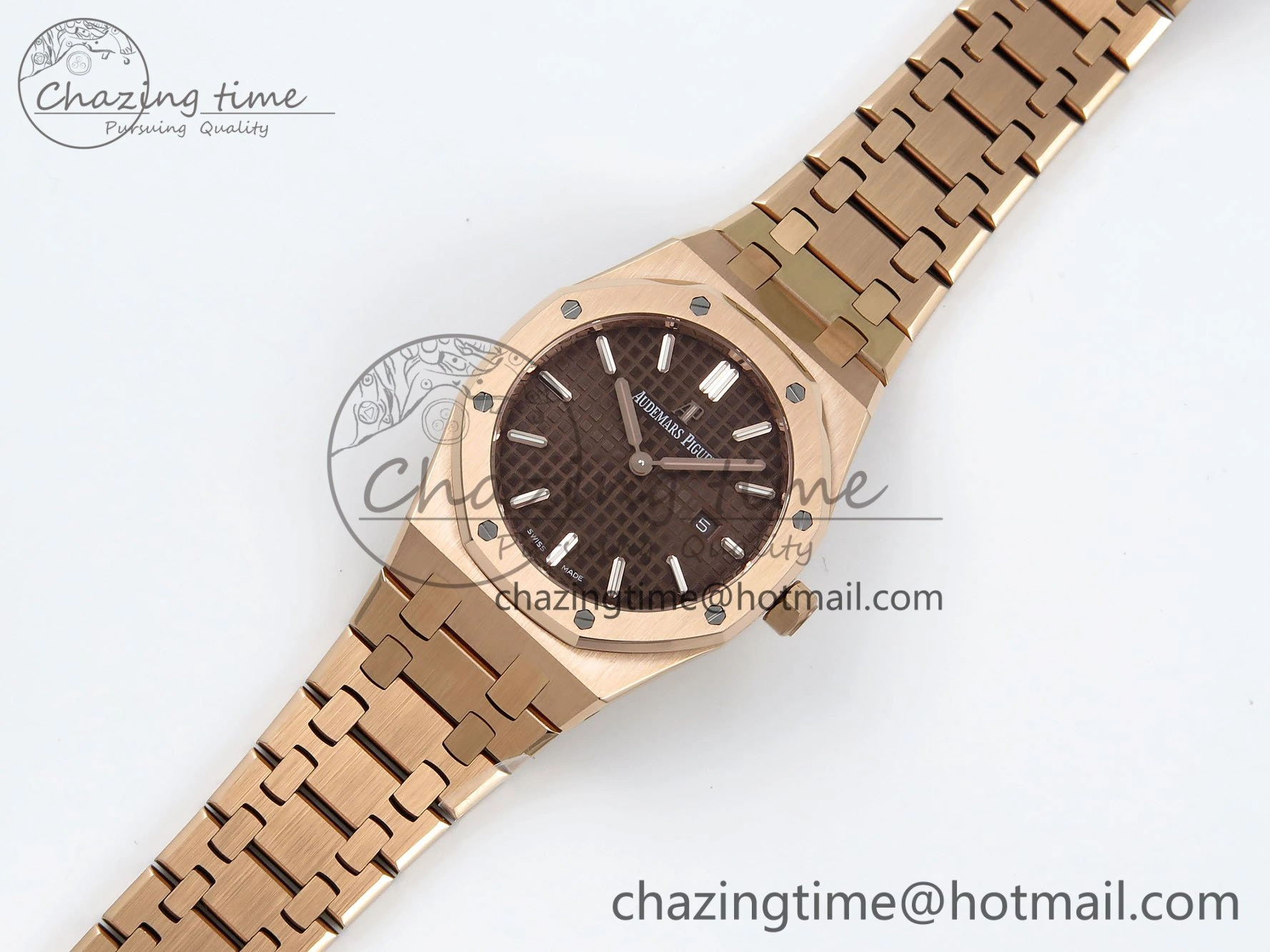 Lady Royal Oak 33mm 67651 RG ZF 1:1 Best Edition Brown Textured Dial on RG Bracelet RONDA Quartz