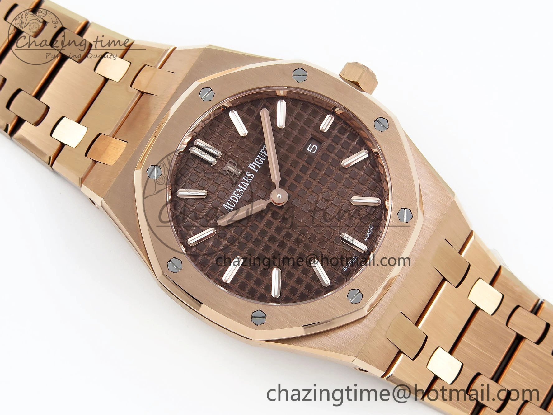 Lady Royal Oak 33mm 67651 RG ZF 1:1 Best Edition Brown Textured Dial on RG Bracelet RONDA Quartz