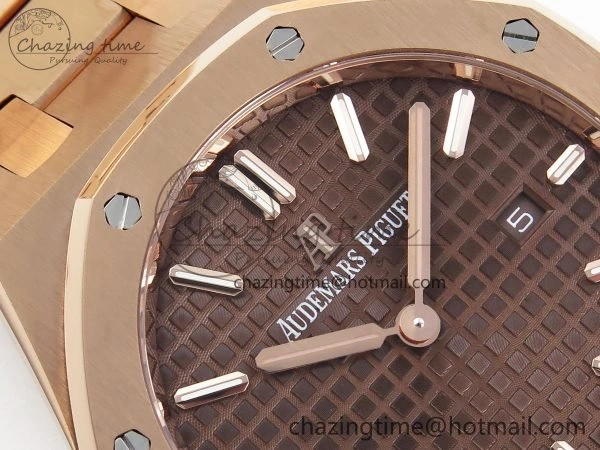 Lady Royal Oak 33mm 67651 RG ZF 1:1 Best Edition Brown Textured Dial on RG Bracelet RONDA Quartz