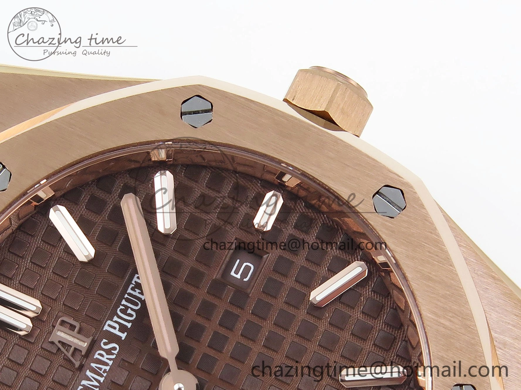 Lady Royal Oak 33mm 67651 RG ZF 1:1 Best Edition Brown Textured Dial on RG Bracelet RONDA Quartz