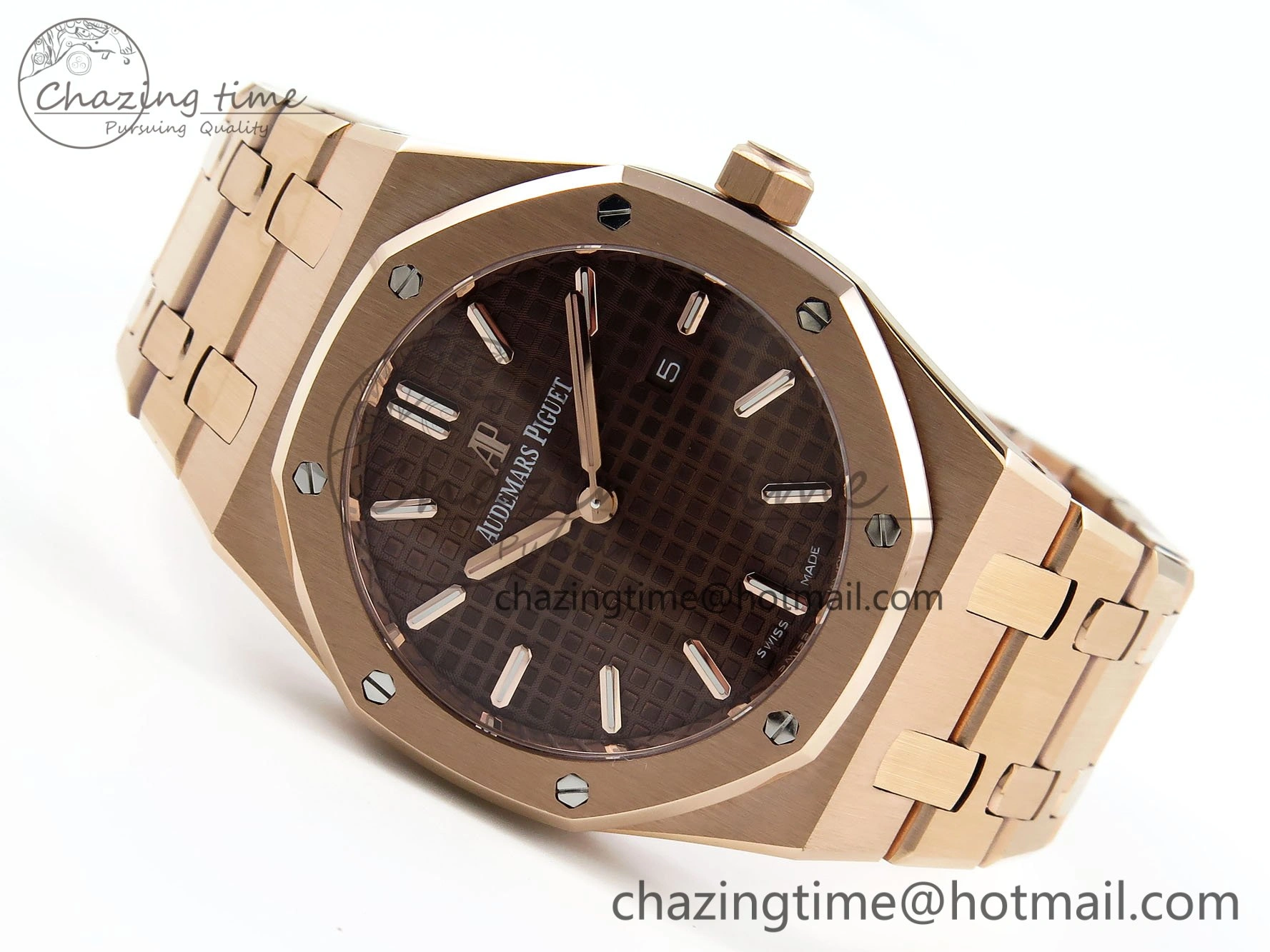 Lady Royal Oak 33mm 67651 RG ZF 1:1 Best Edition Brown Textured Dial on RG Bracelet RONDA Quartz