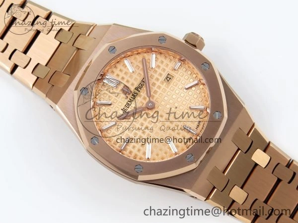 Lady Royal Oak 33mm 67651 RG ZF 1:1 Best Edition RG Textured Dial on RG Bracelet RONDA Quartz
