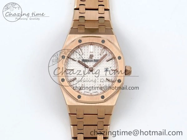 Lady Royal Oak 33mm 67651 RG ZF 1:1 Best Edition White Textured Dial on RG Bracelet RONDA Quartz
