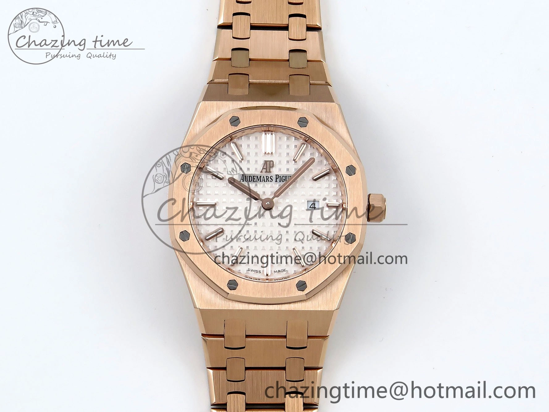 Lady Royal Oak 33mm 67651 RG ZF 1:1 Best Edition White Textured Dial on RG Bracelet RONDA Quartz