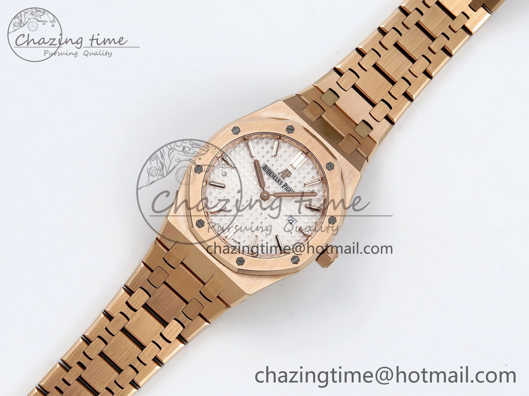 Lady Royal Oak 33mm 67651 RG ZF 1:1 Best Edition White Textured Dial on RG Bracelet RONDA Quartz