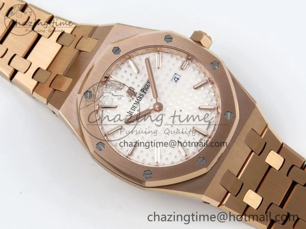 Lady Royal Oak 33mm 67651 RG ZF 1:1 Best Edition White Textured Dial on RG Bracelet RONDA Quartz