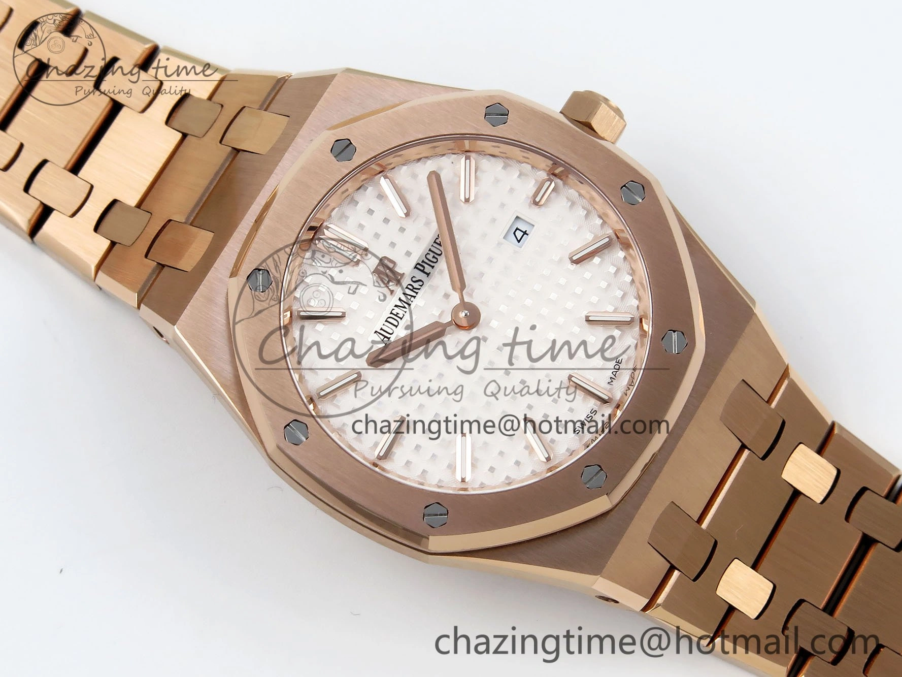 Lady Royal Oak 33mm 67651 RG ZF 1:1 Best Edition White Textured Dial on RG Bracelet RONDA Quartz