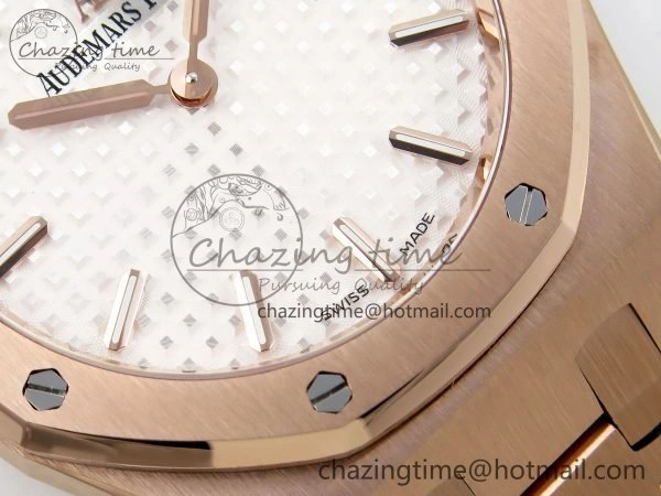 Lady Royal Oak 33mm 67651 RG ZF 1:1 Best Edition White Textured Dial on RG Bracelet RONDA Quartz