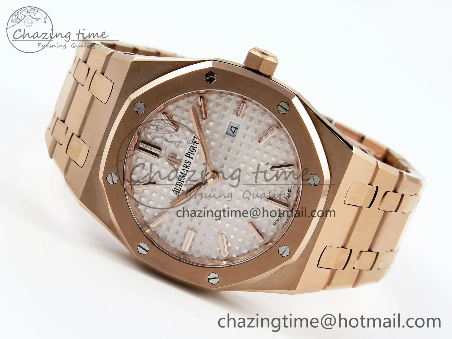 Lady Royal Oak 33mm 67651 RG ZF 1:1 Best Edition White Textured Dial on RG Bracelet RONDA Quartz