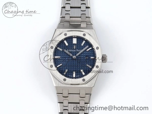 Lady Royal Oak 33mm 67651 SS ZF 1:1 Best Edition Blue Textured Dial on SS Bracelet RONDA Quartz