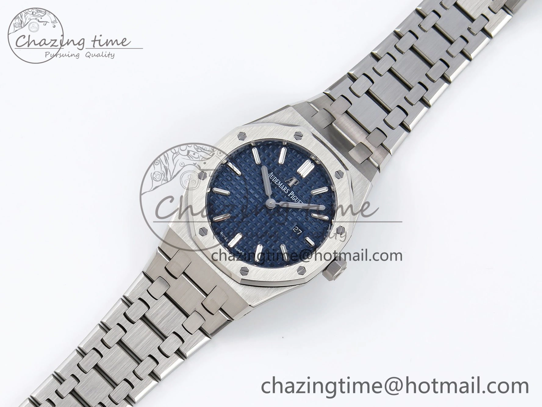 Lady Royal Oak 33mm 67651 SS ZF 1:1 Best Edition Blue Textured Dial on SS Bracelet RONDA Quartz