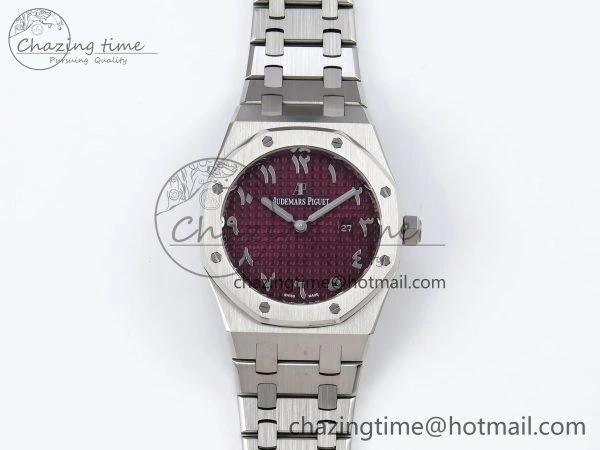 Lady Royal Oak 33mm 67651 SS ZF 1:1 Best Edition Purple Red Textured Dial on SS Bracelet RONDA Quartz