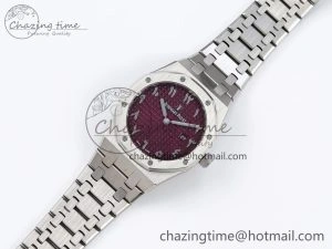 Lady Royal Oak 33mm 67651 SS ZF 1:1 Best Edition Purple Red Textured Dial on SS Bracelet RONDA Quartz
