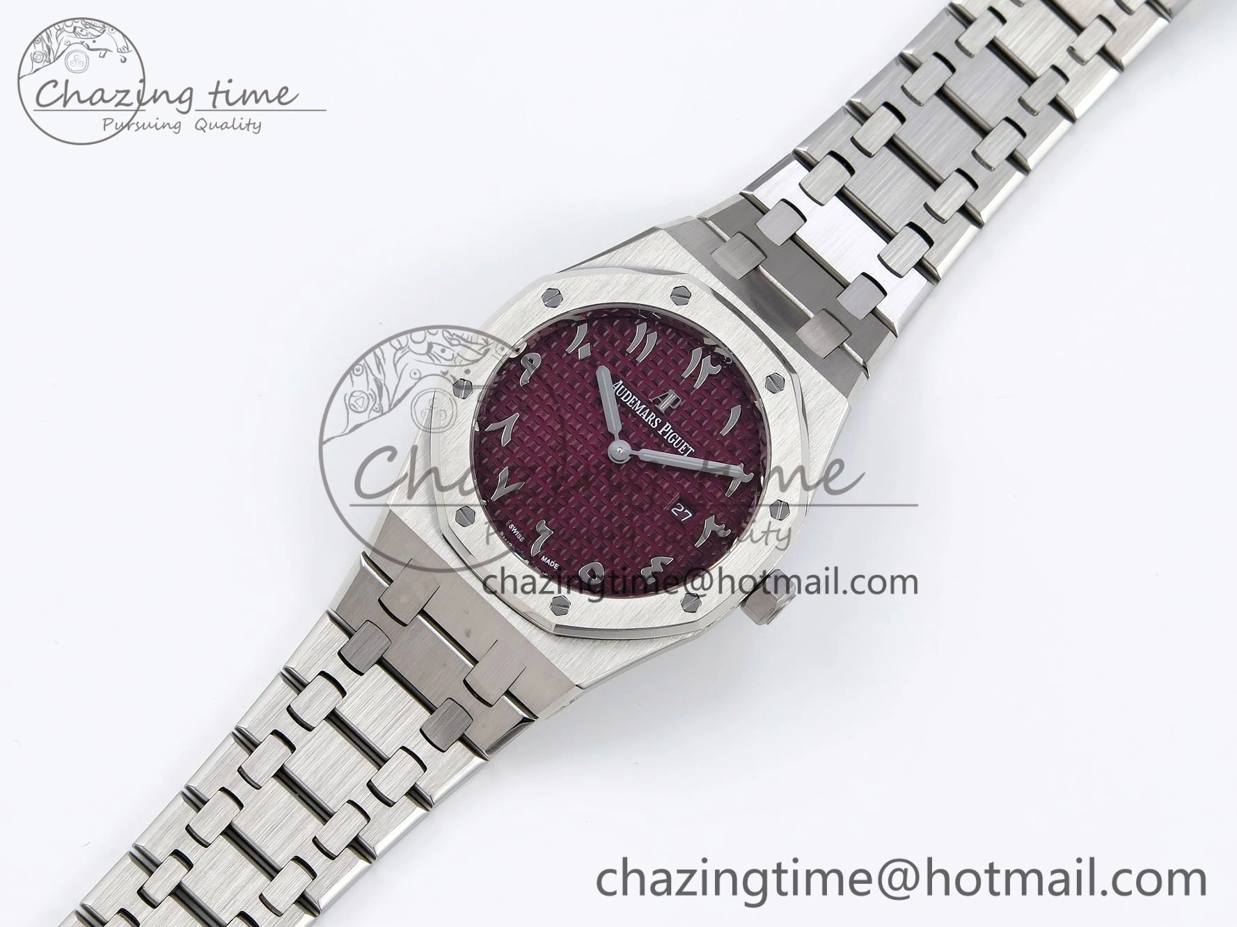 Lady Royal Oak 33mm 67651 SS ZF 1:1 Best Edition Purple Red Textured Dial on SS Bracelet RONDA Quartz