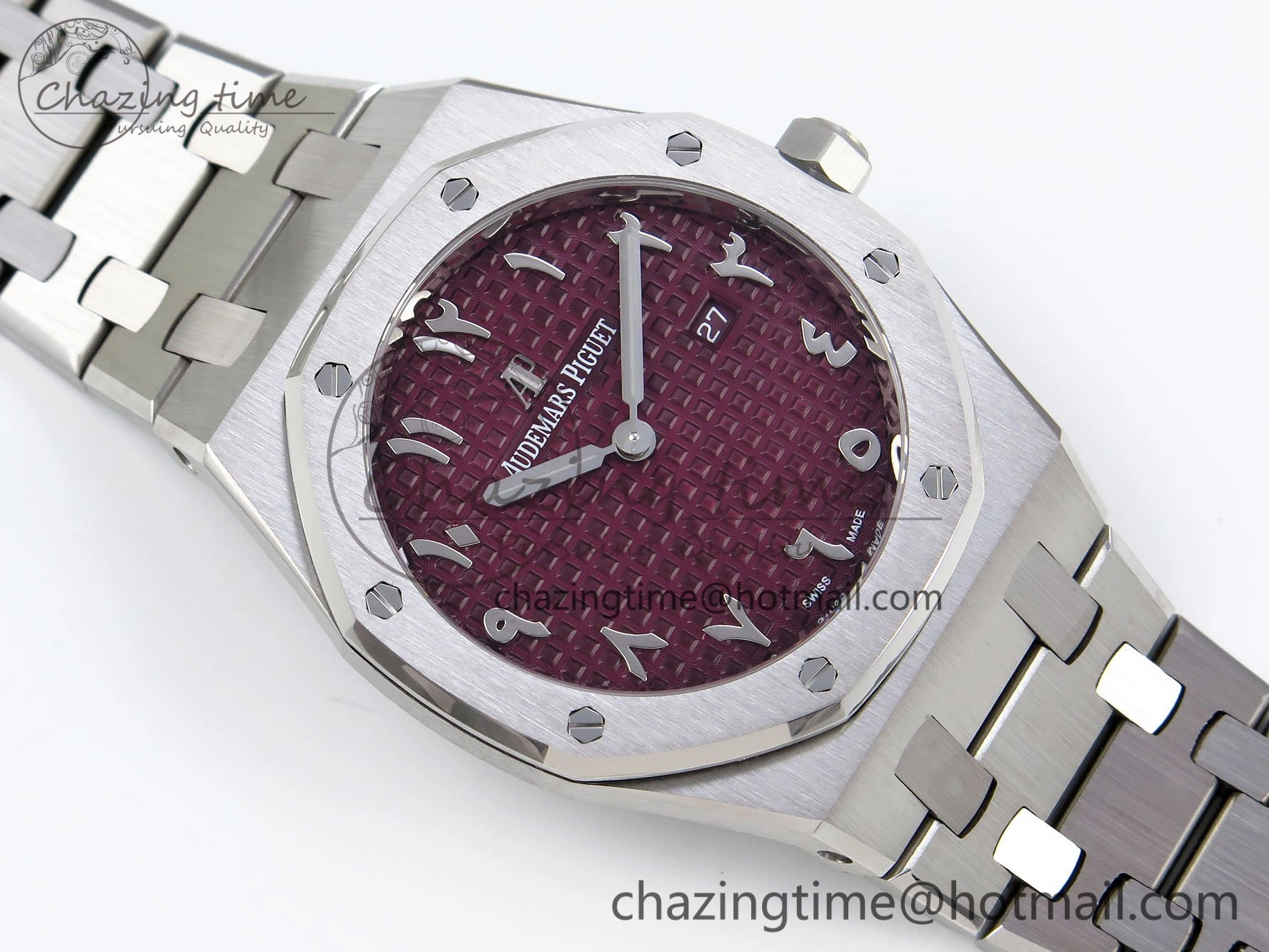 Lady Royal Oak 33mm 67651 SS ZF 1:1 Best Edition Purple Red Textured Dial on SS Bracelet RONDA Quartz