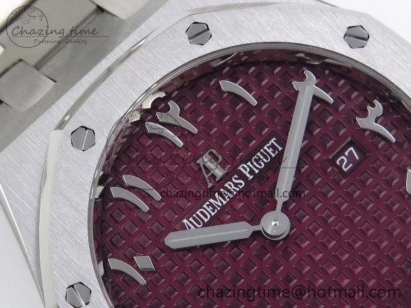 Lady Royal Oak 33mm 67651 SS ZF 1:1 Best Edition Purple Red Textured Dial on SS Bracelet RONDA Quartz