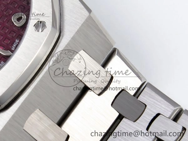 Lady Royal Oak 33mm 67651 SS ZF 1:1 Best Edition Purple Red Textured Dial on SS Bracelet RONDA Quartz