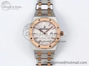 Lady Royal Oak 33mm 67651 SS RG ZF 1:1 Best Edition White Textured Dial on SS RG Bracelet RONDA Quartz