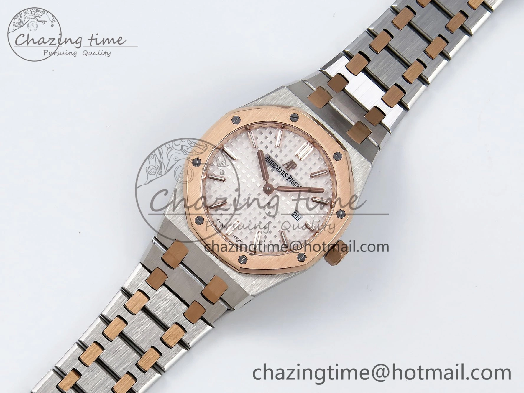 Lady Royal Oak 33mm 67651 SS RG ZF 1:1 Best Edition White Textured Dial on SS RG Bracelet RONDA Quartz